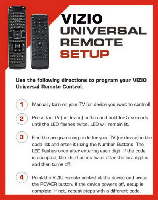 Vizio TV Universal Remote Setup Instructions With Remote Codes Codes