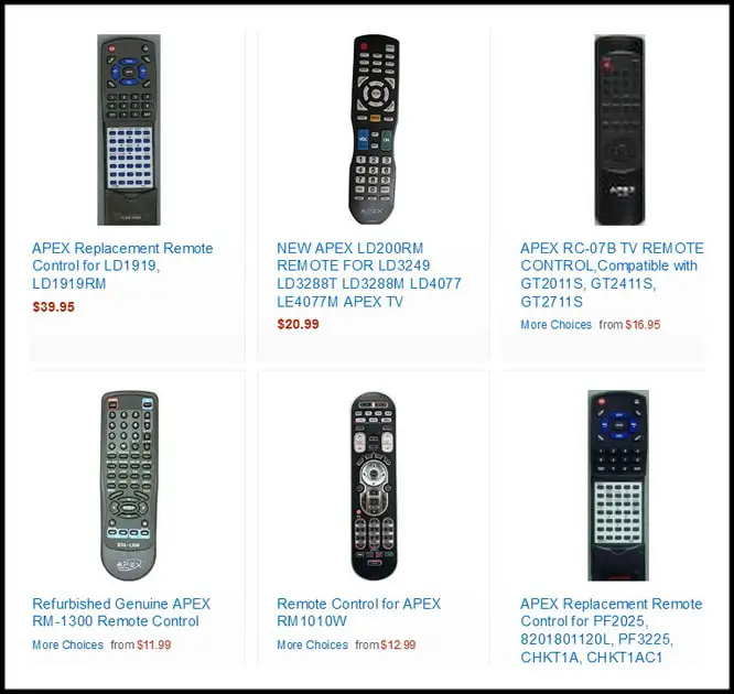 APEX TV Replacement Remotes