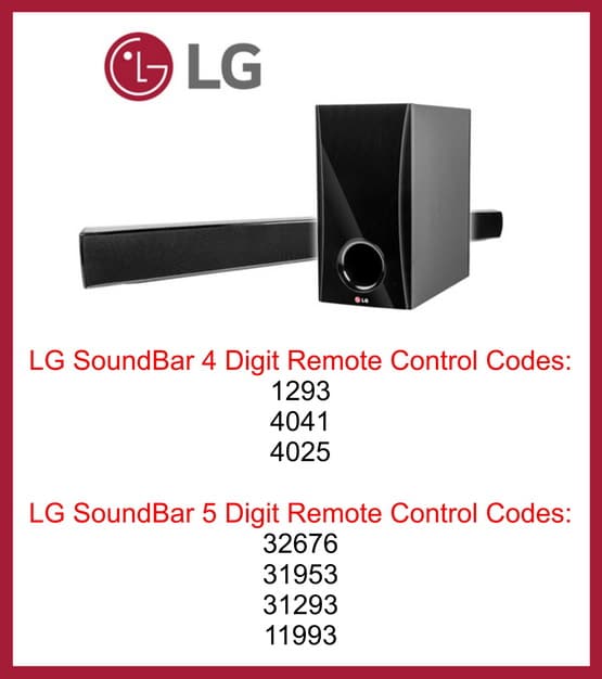 LG SOUNDBAR remote control codes - All Models