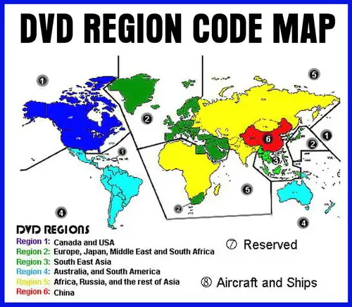 DVD Region Code Map