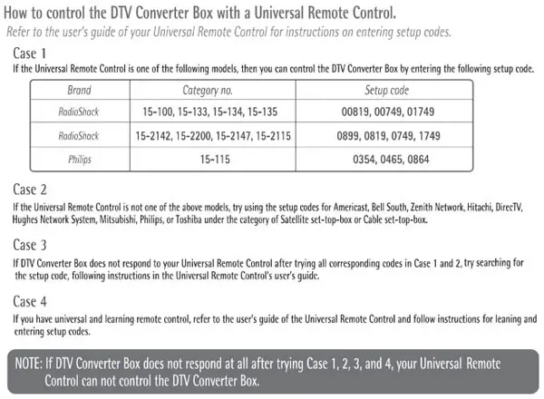 how to program universal remote to converter box