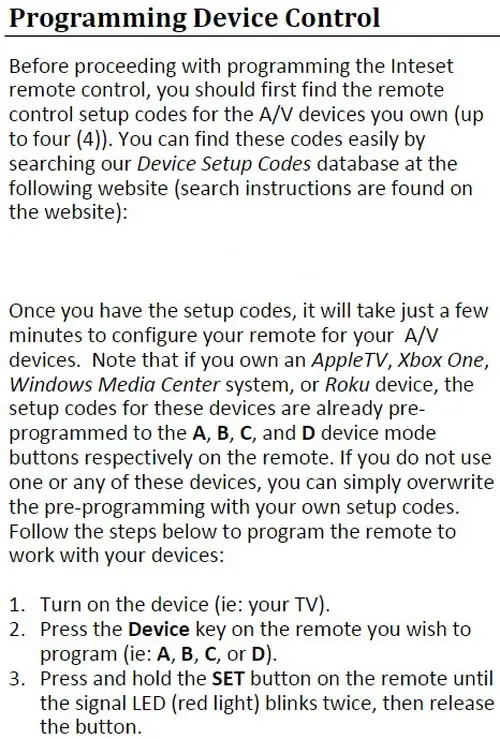 Inteset Remote INT-422 Programming Guide 1