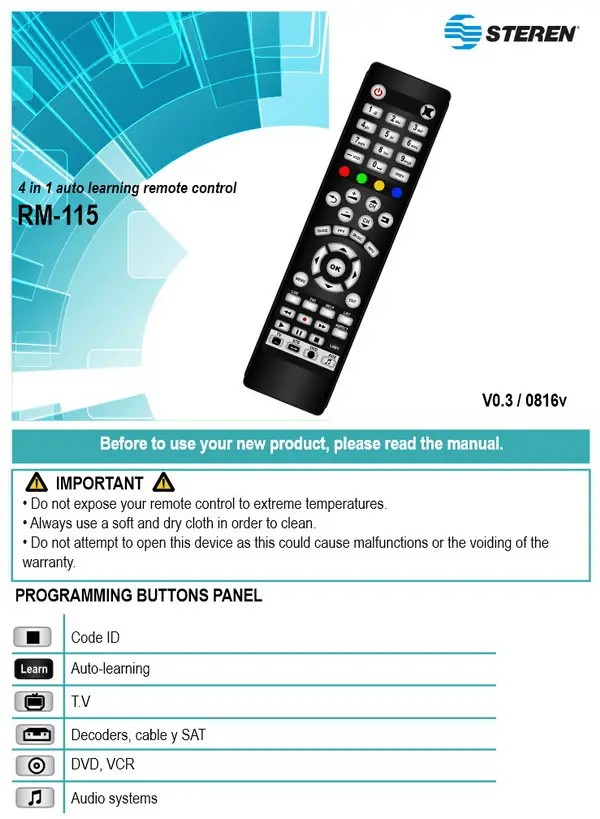 Steren RM-115 Remote Instructions 1